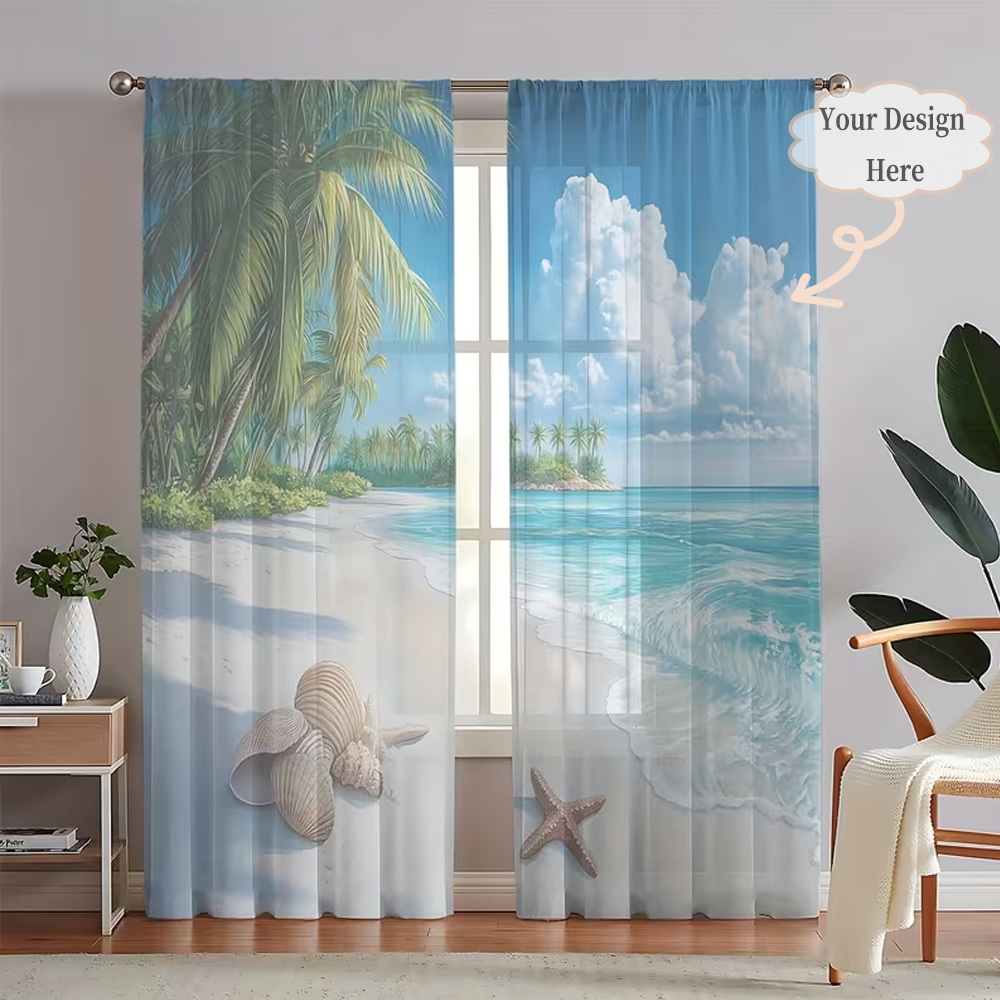 Home Textiles & Decorations - カスタム2Dフラット2枚組シアーカーテン、お好みのデザイン/画像/色を自由に選択 - 簡単に掛けられるロッドポケットデザイン、家の装飾に