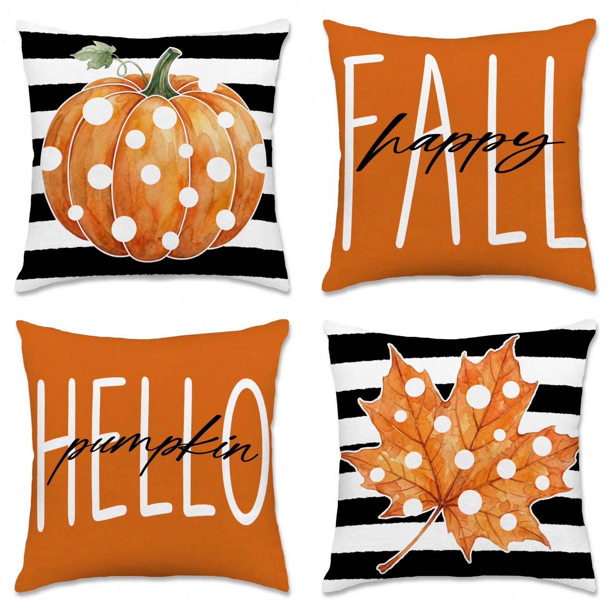Pillow Insert 18X18 - 4枚セット、秋柄の枕カバー、18x18インチ、青いカボチャ柄、秋の収穫祭、感謝祭、正方形の装飾用枕カバー、片面プリント、封筒型の留め具付き、リビングルーム、寝室、ダイニングルームに最適（中材は含まれません）。