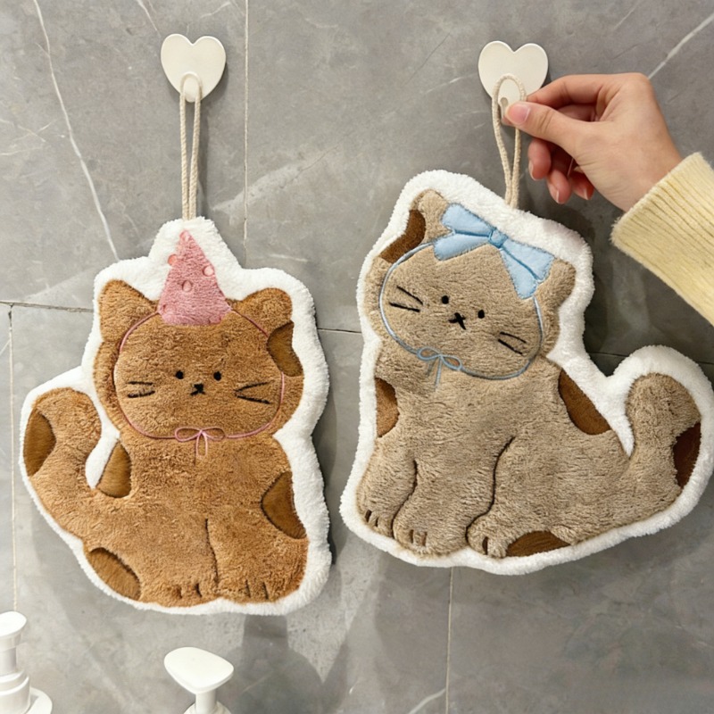 Home Textiles & Decorations - 創造性あふれるかわいい猫の形をしたハンギングハンドタオル、バスルームやキッチン用、ホームテキスタイル、子供たちが手を拭くのに。