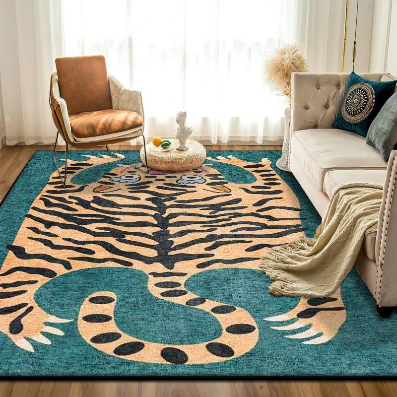 Home Textiles Sale - モダンなデザインのカーペット。リビングルームに最適な大判サイズ。虎柄で可愛らしい。お部屋の装飾に。漫画風のデザイン。柔らかく、滑りにくく、洗濯可能。フランネル素材で、お手入れも簡単。