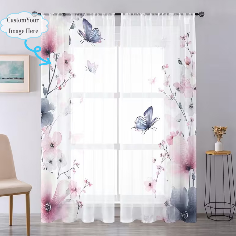 カスタム2Dフラット2枚組シアーカーテン、お好みのデザイン/ - Home Textiles & Decorations のレビューと価格