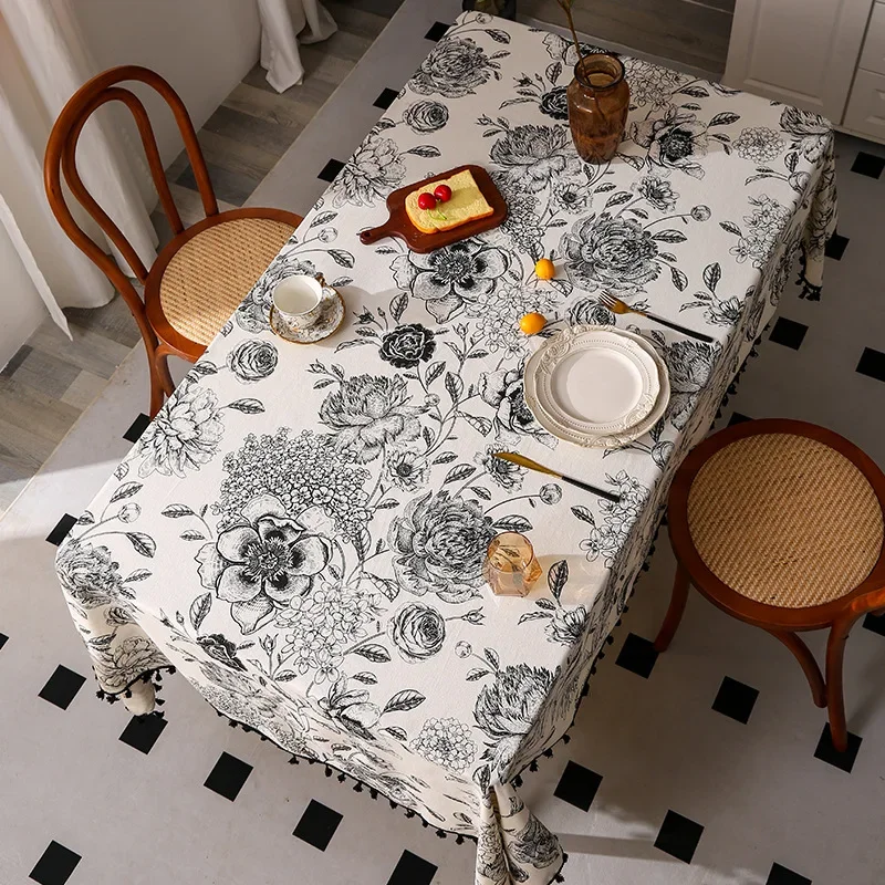 花柄テーブルクロス、大人気。リネンとコットン素材、レースの縁 - Home Textiles Sale のレビューと価格