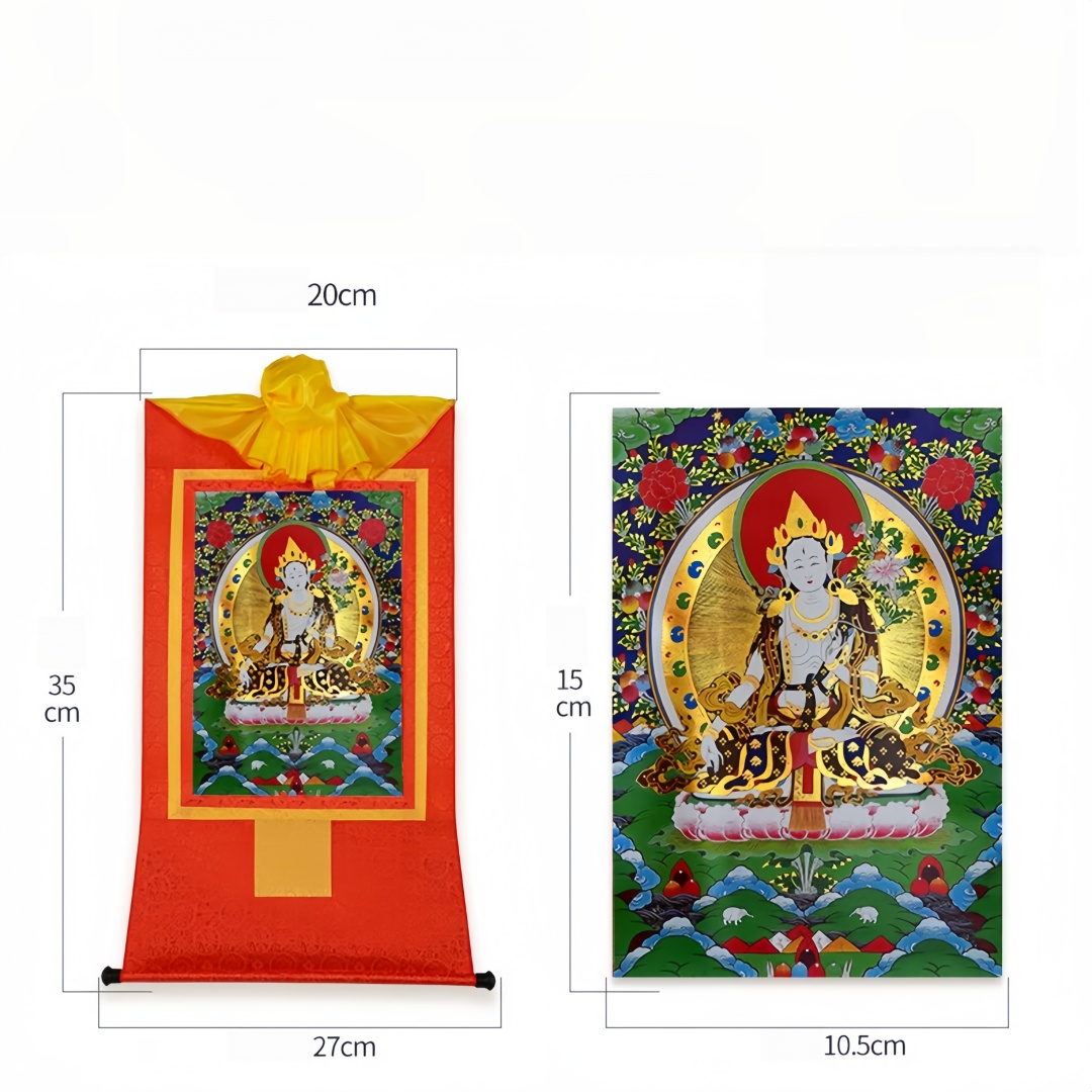 白タラ仏陀タンカ金箔シルク巻物35cm チベットの長寿祝福壁 - Home Textiles & Decorations のレビューと価格