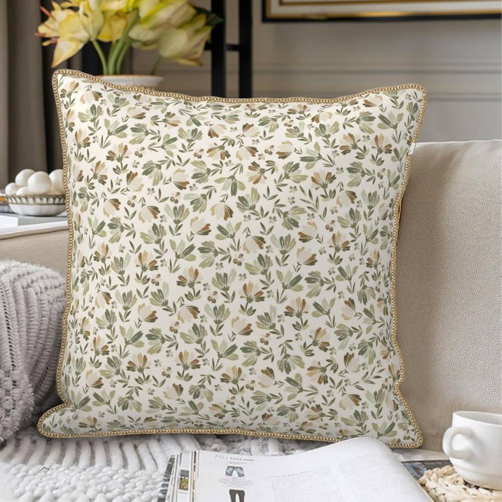 セージグリーン、ベージュ、花柄、柔らかいベルベット素材のクッ - Pillow Insert 18X18 のレビューと価格